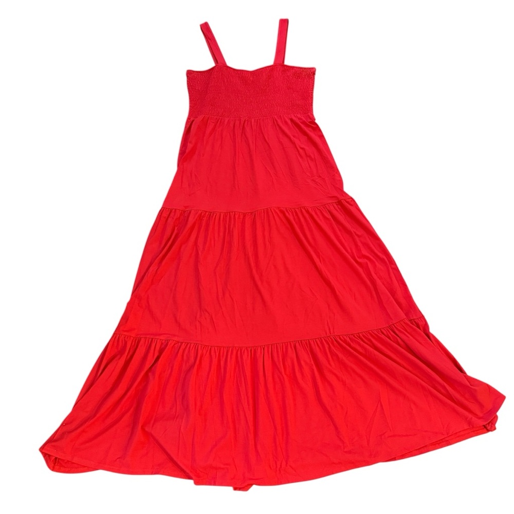 LOFT Red Smocked Tiered Maxi Dress Sz M Sleeveless‎ Boho Flowy Summer Sundress